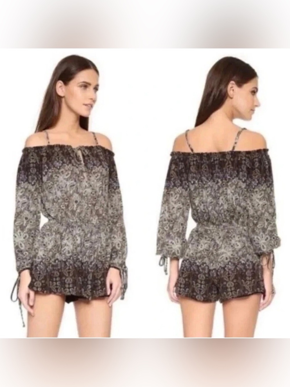 Free People So Divine Printed Cold Shoulder Boho Romper Midnight Paisley